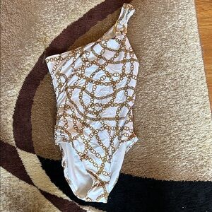 Michael Kors White and Gold Chain-Print One-Piece Swimsuit